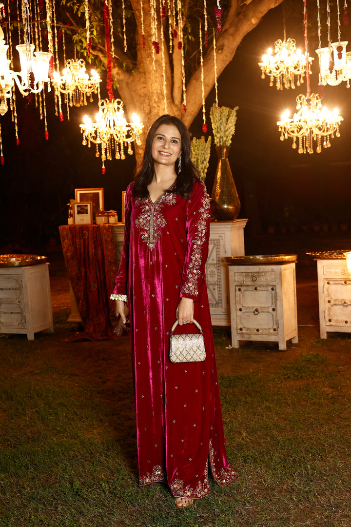 Ruby Pink Velvet Kaftan