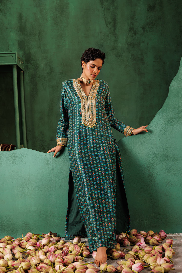 Emerald Green Print Kaftan