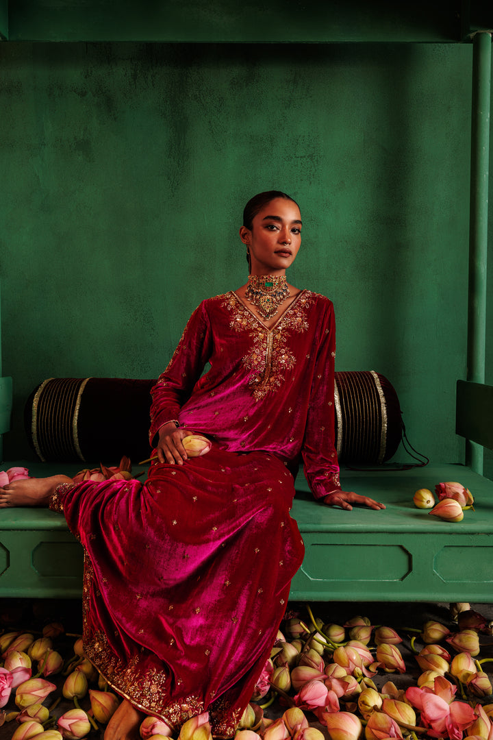 Ruby Pink Velvet Kaftan