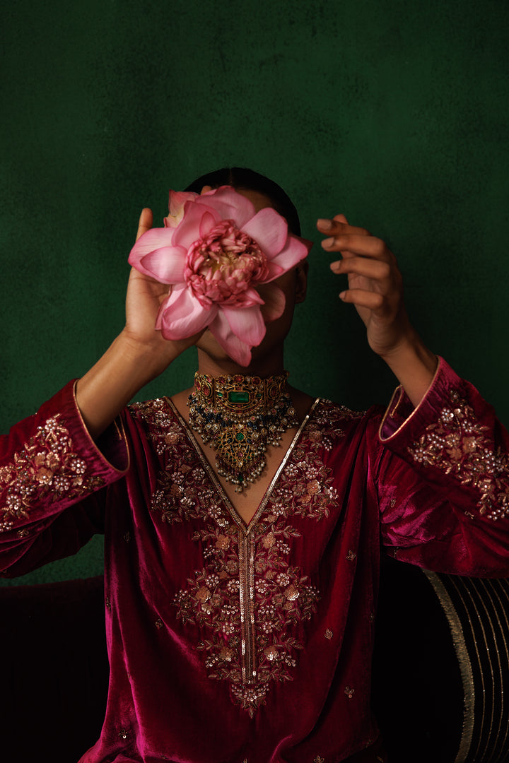 Ruby Pink Velvet Kaftan