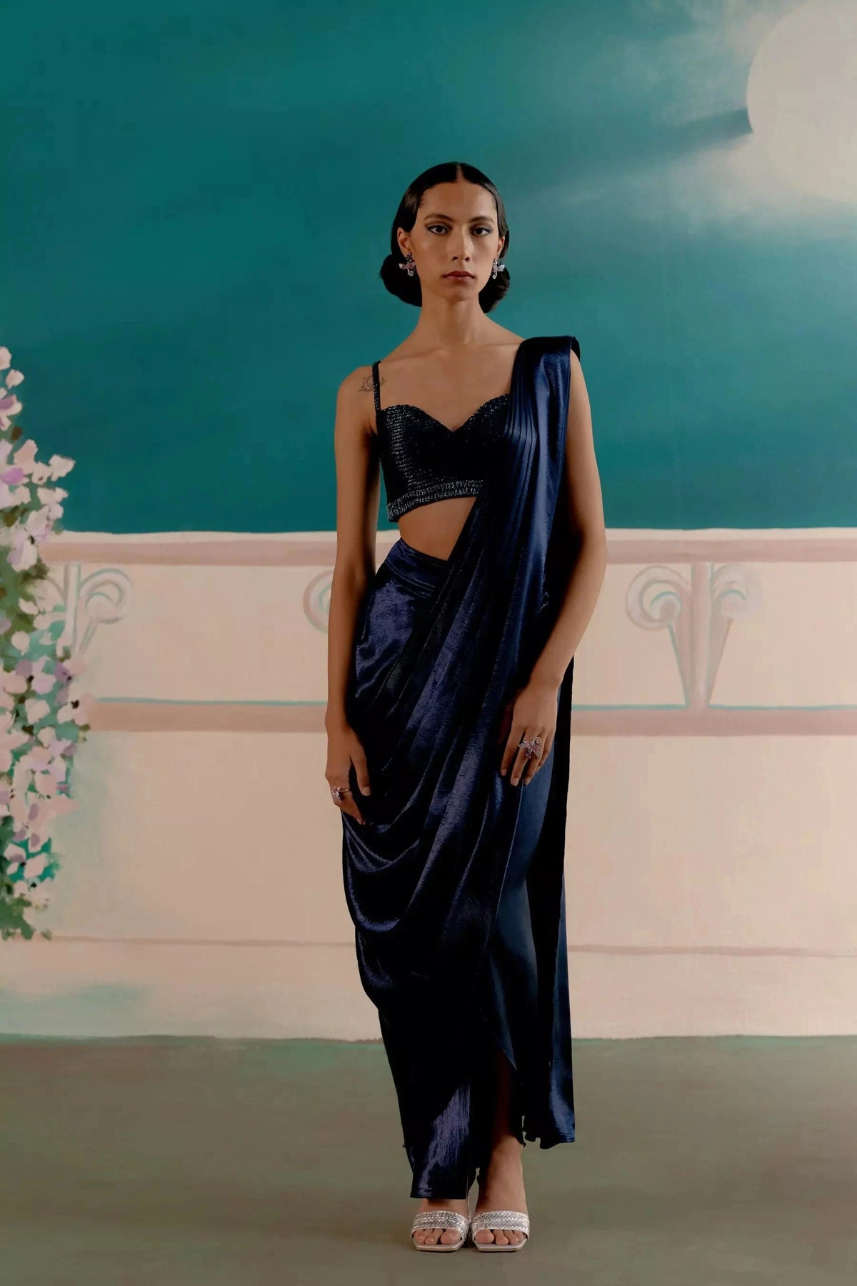 Electric blue satin ready to wear saree — Warra premium occasion saree India
