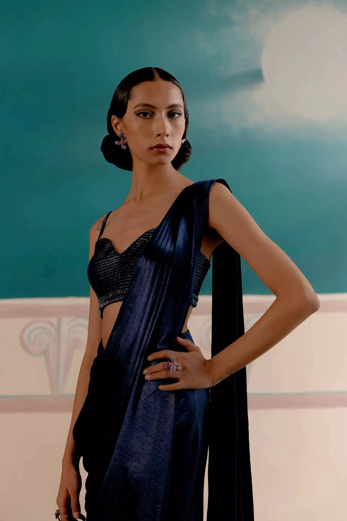 Electric Blue Stitched Saree Blouse_1