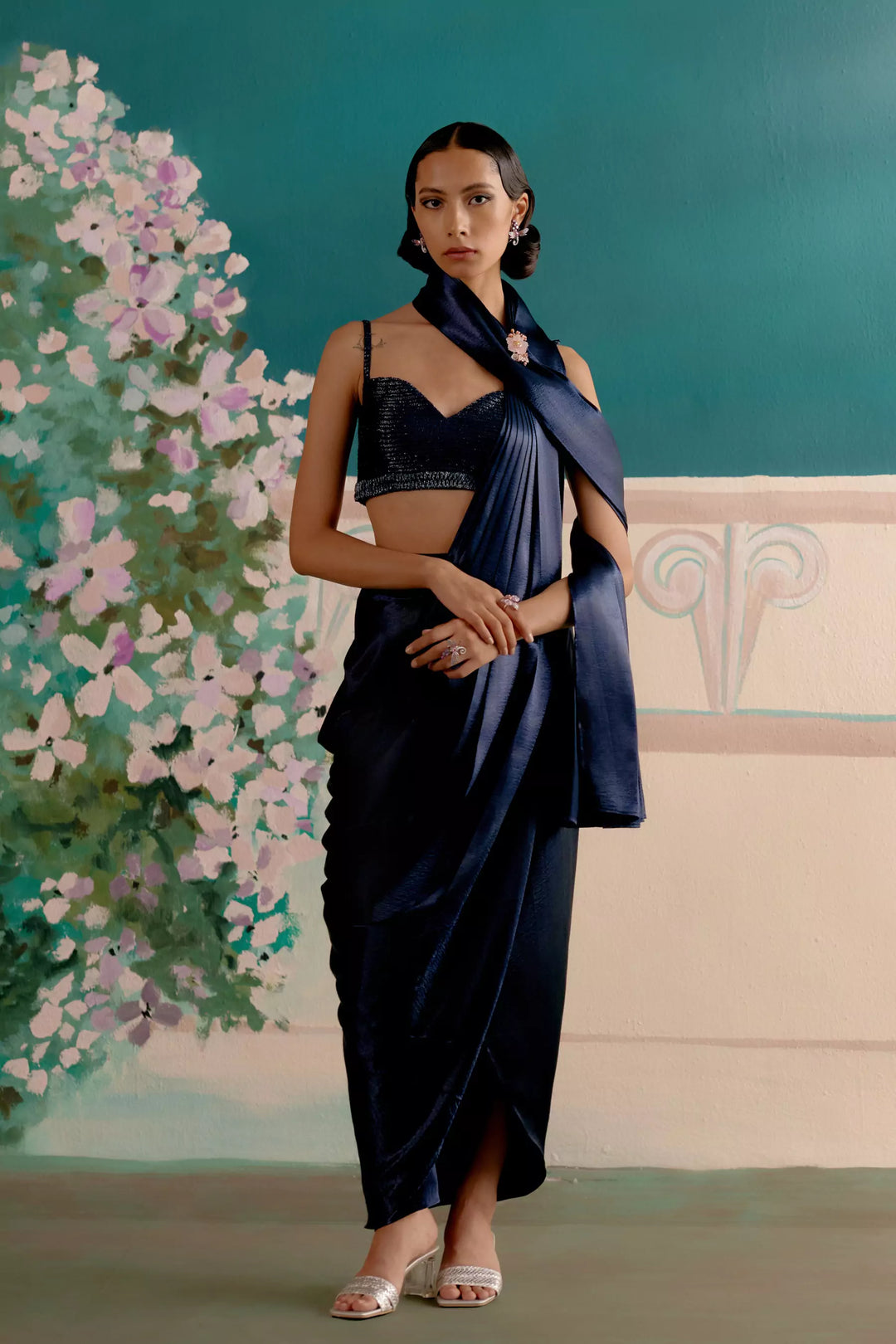 Electric Blue Satin Saree