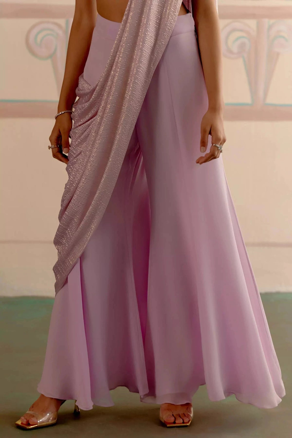 Lavender pant saree drape — Warra ready to wear saree for women premium India - 2