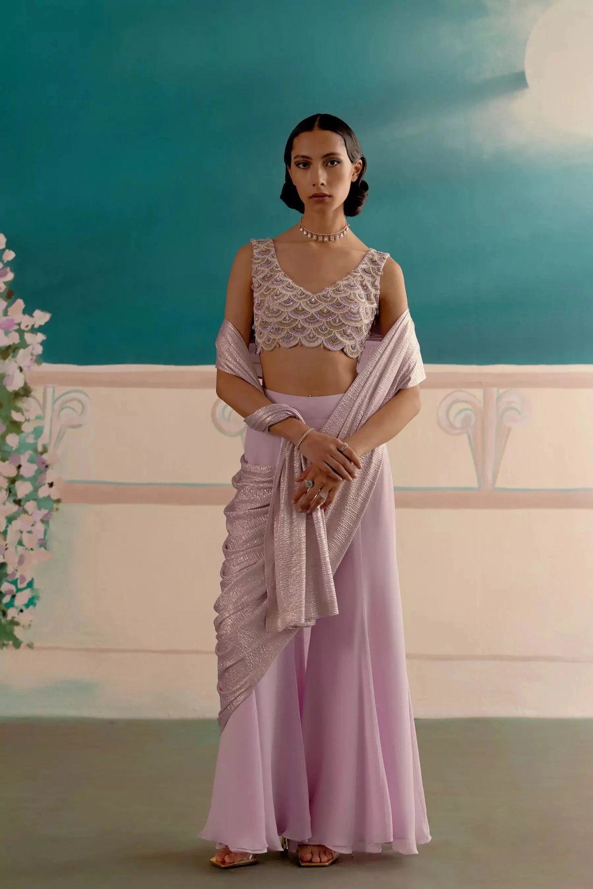Lavender Scalloped Stitched Saree Blouse_3