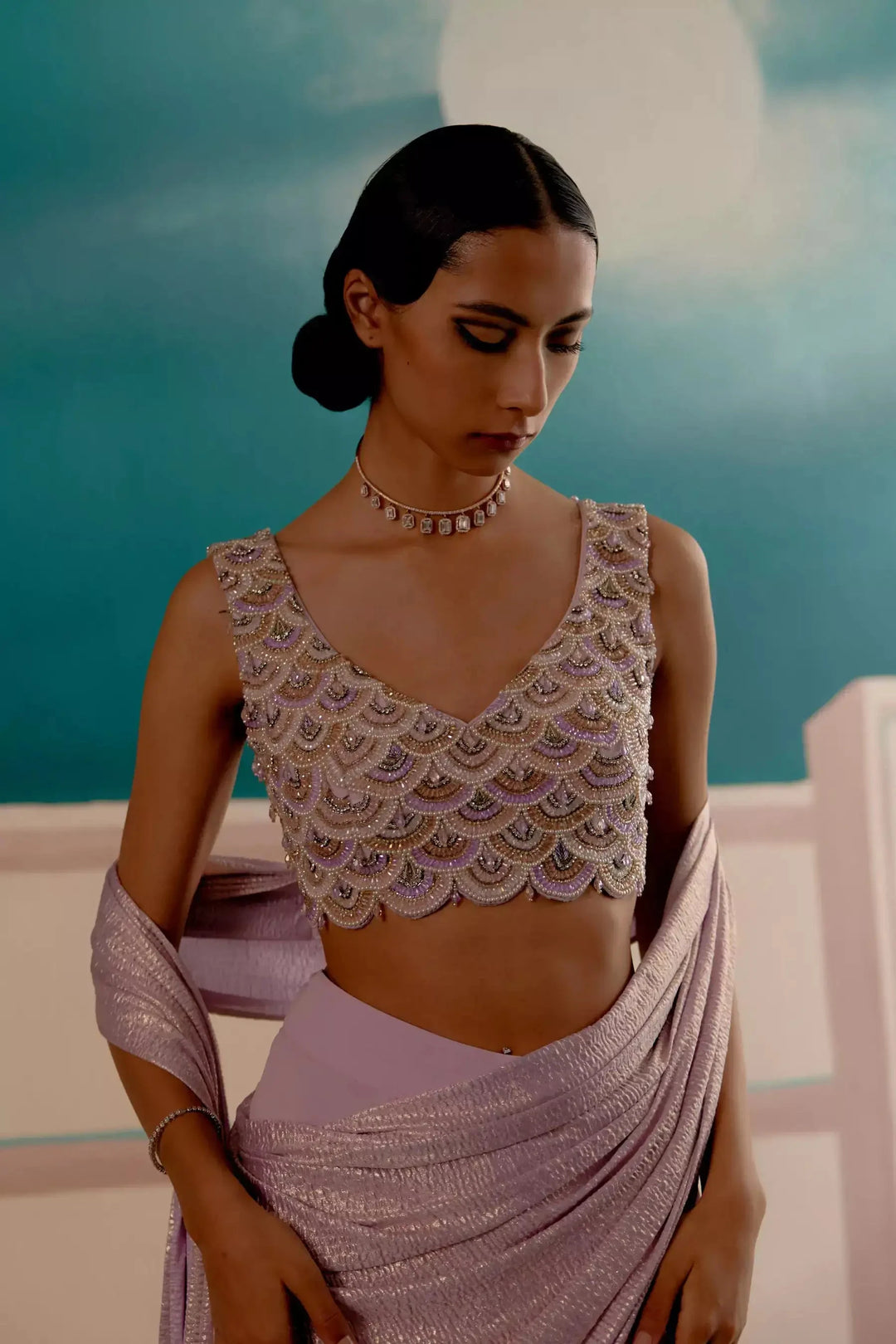 Lavender pant saree drape — Warra ready to wear saree for women premium India - 1
