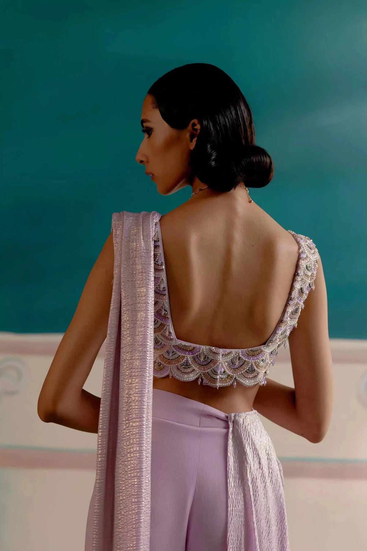 Lavender Scalloped Stitched Saree Blouse_2