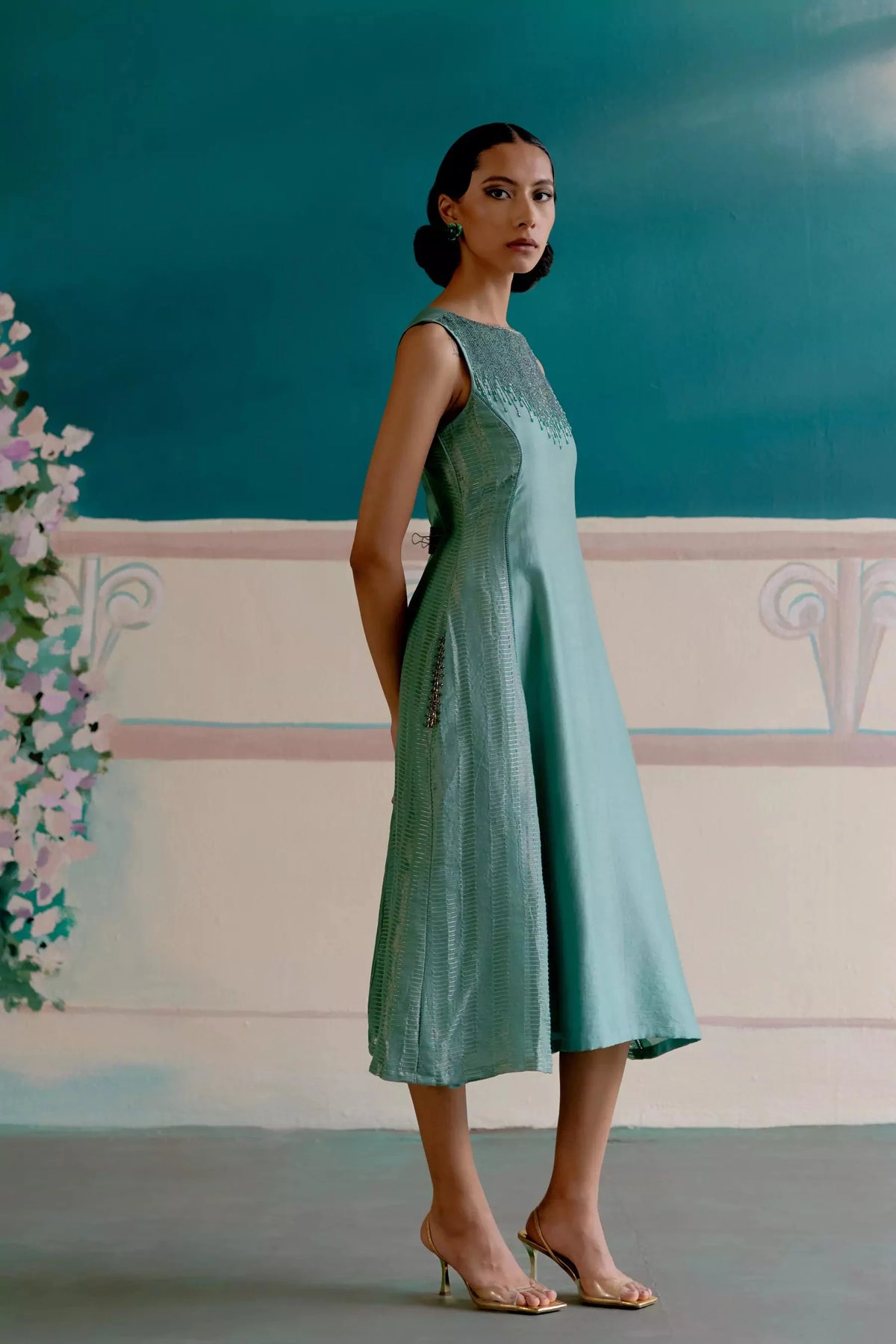 Aqua Green Beaded Midi Dress