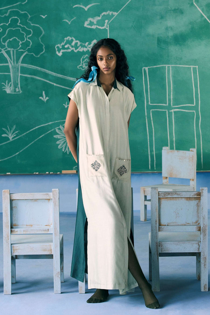 Green-Emerald Green Mist Colour-Block Dress