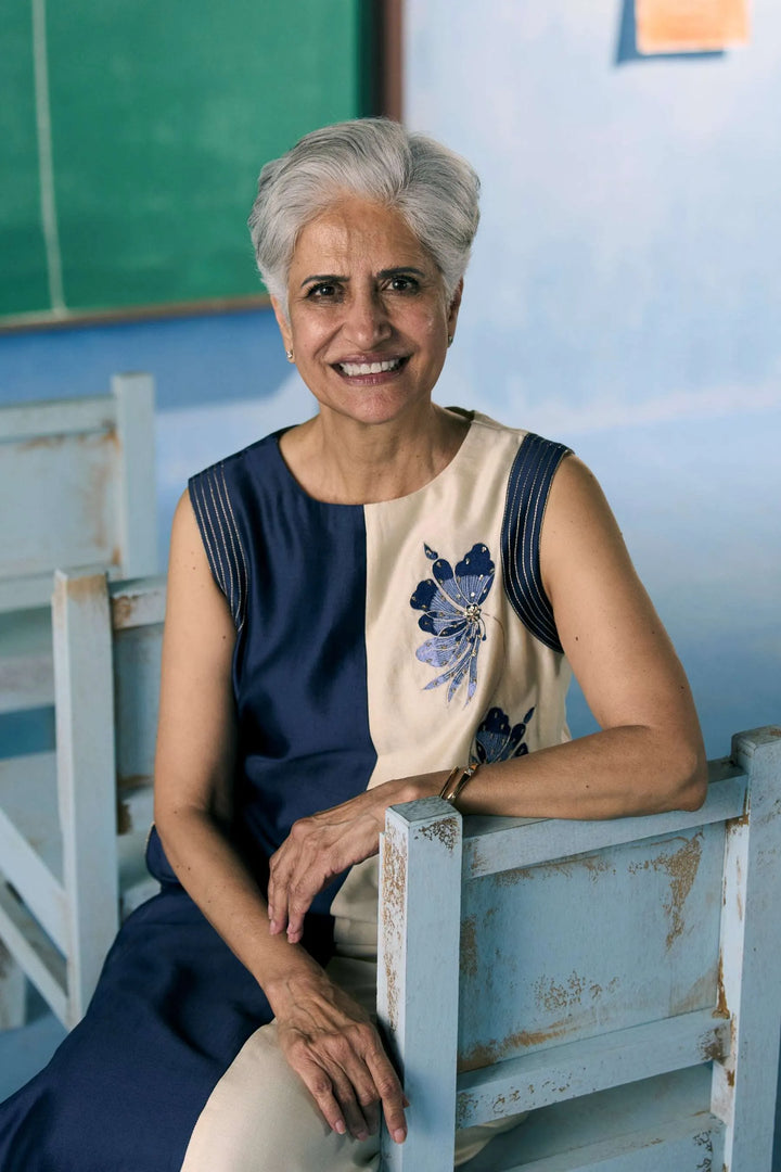 Blue & Ivory Colour Block Chanderi Silk - Amani Dress_1