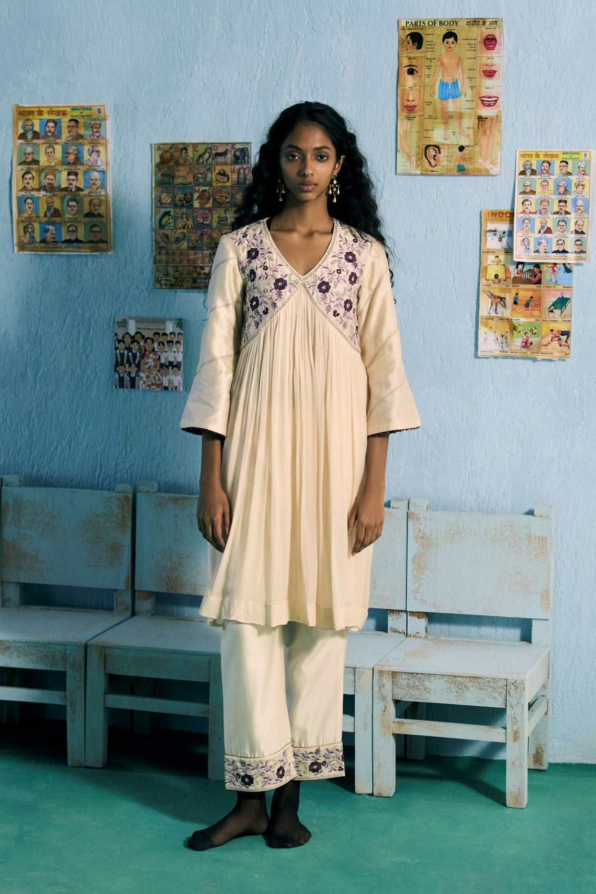 Ivory & Purple Cascade Kurta Set
