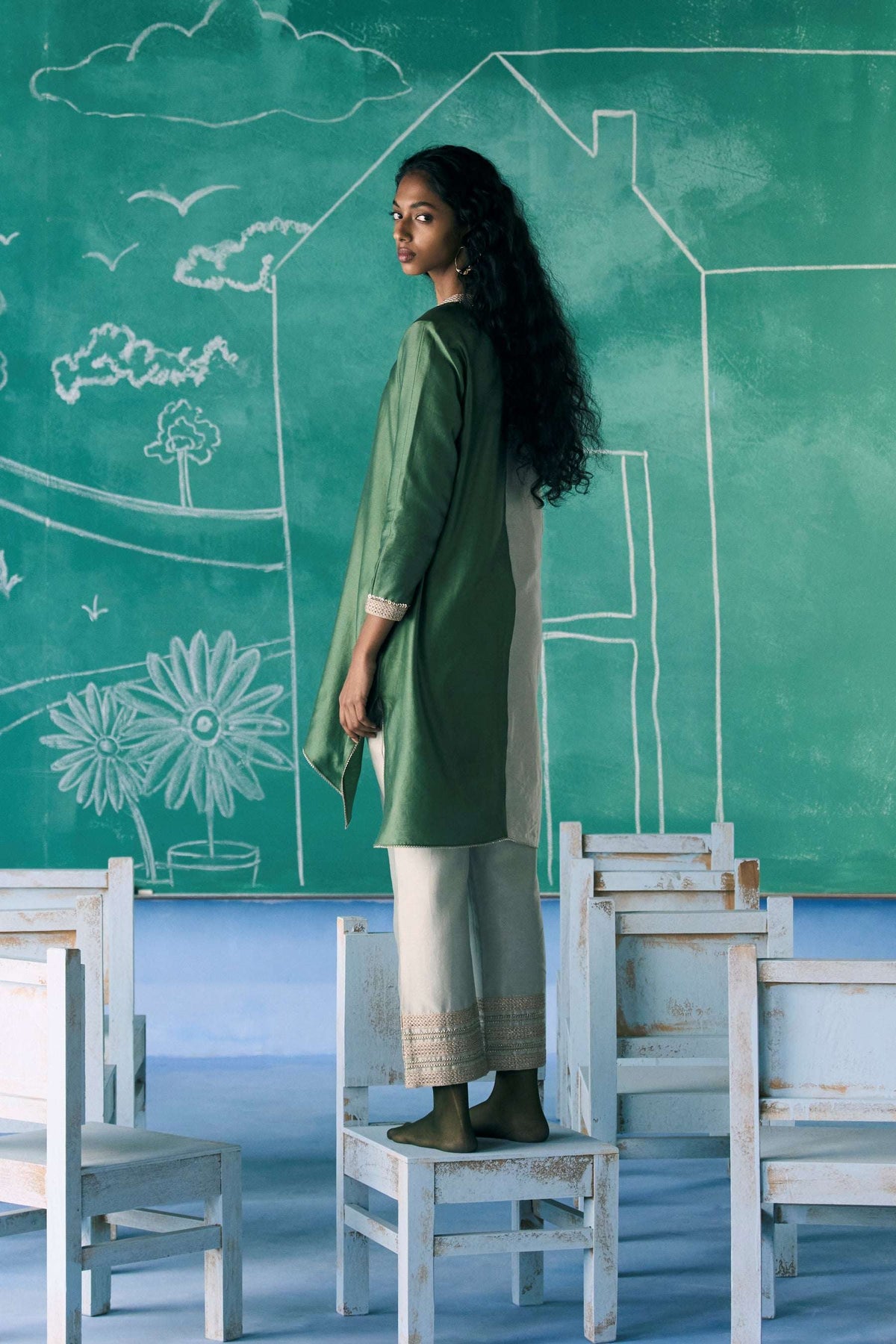 Green Colour Block Ira Co-ord Set