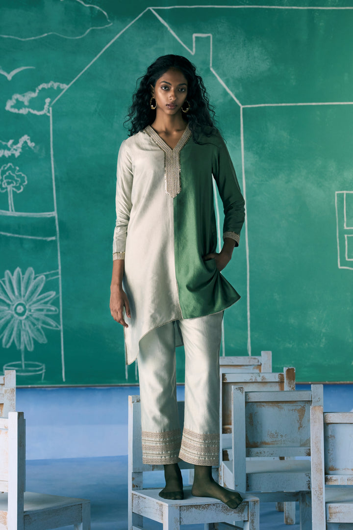 Green Colour Block Ira Co-ord Set