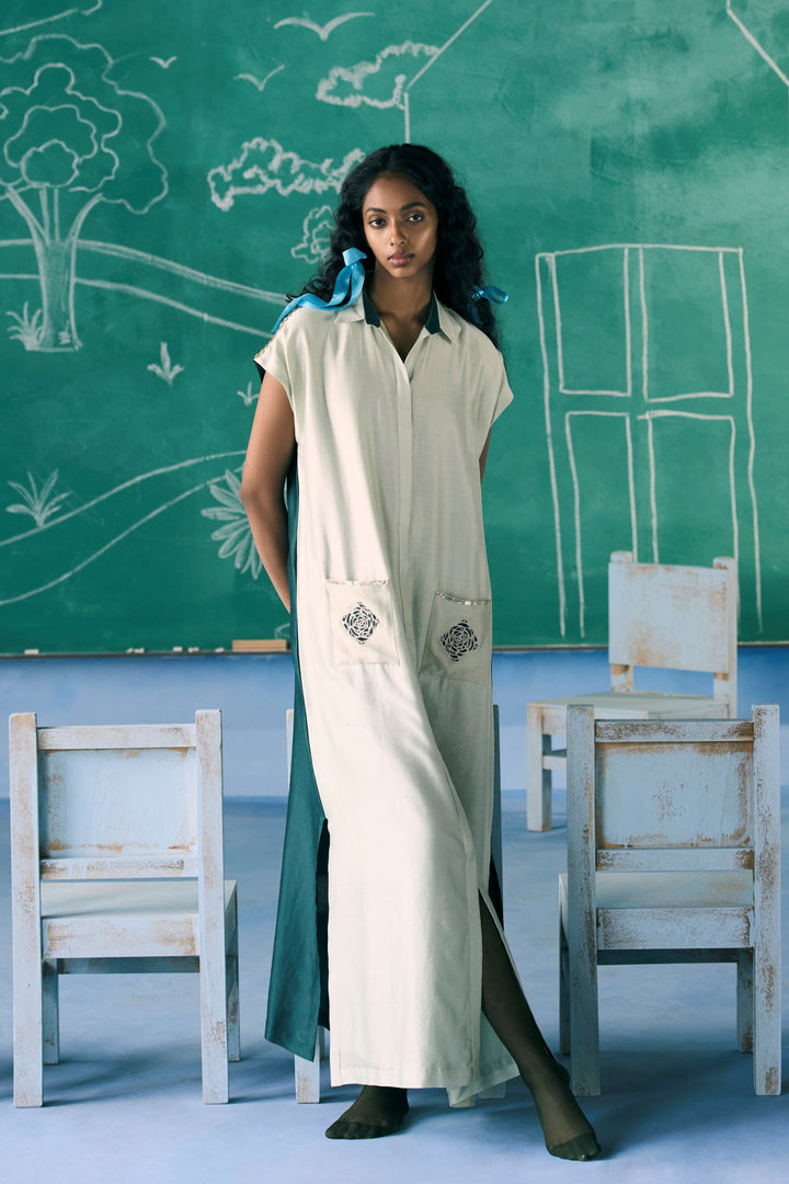 Green-Emerald Green Mist Colour-Block Dress