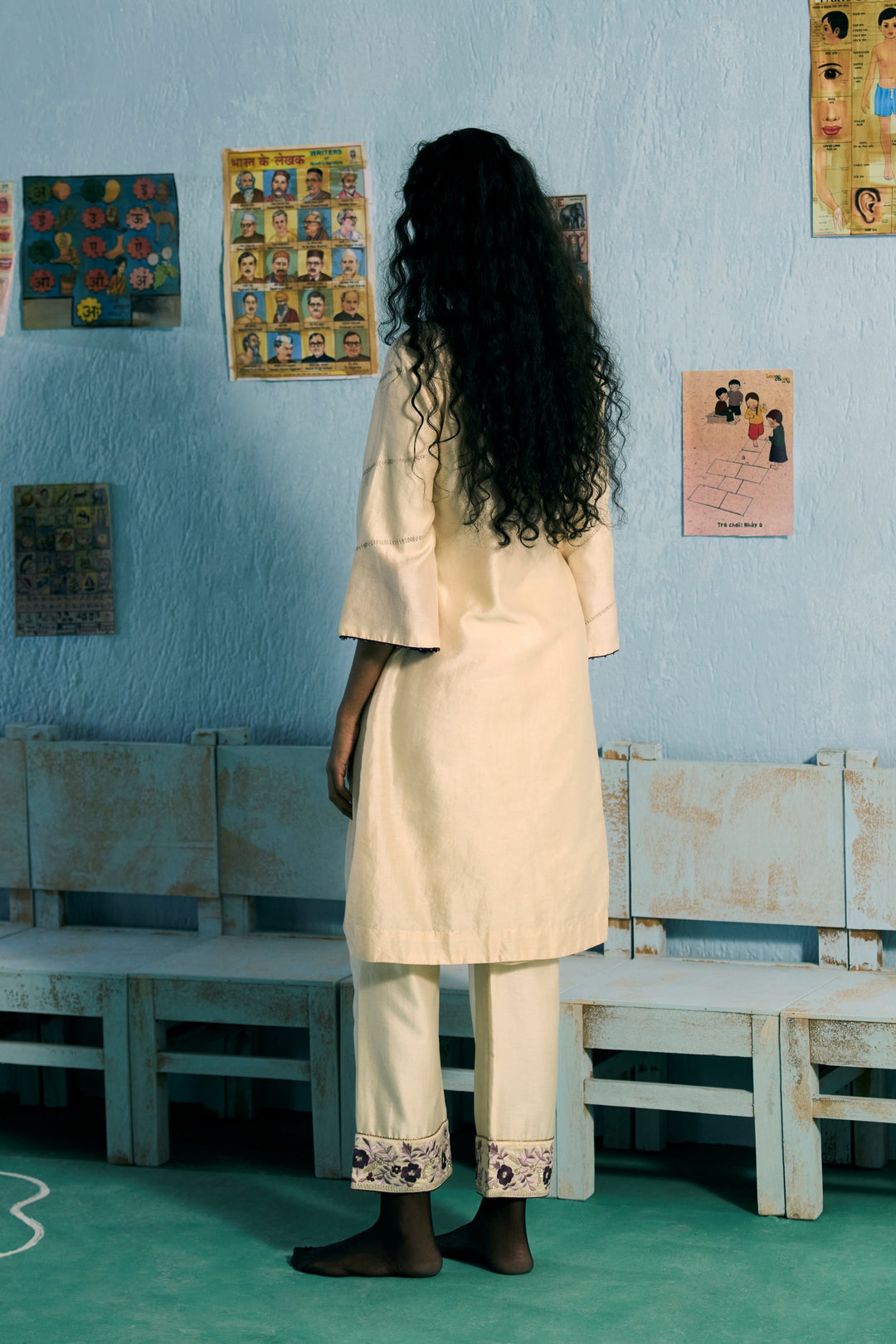 Ivory & Purple Cascade Kurta Set