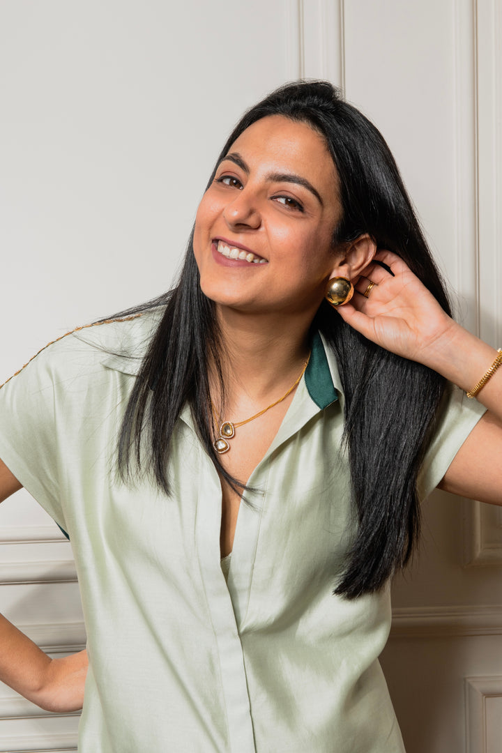 Green-Emerald Green Mist Colour-Block Dress