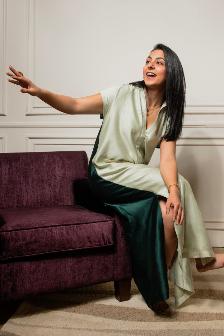 Green-Emerald Green Mist Colour-Block Dress