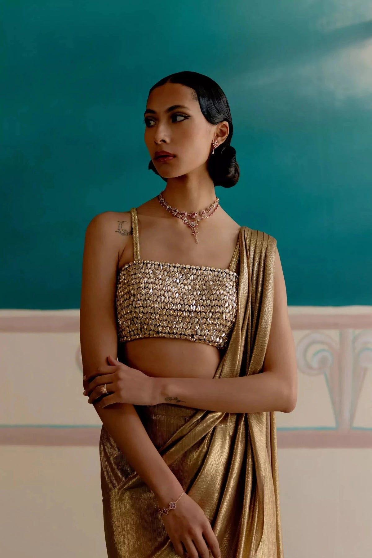 Oscar Gold Stitched Saree Blouse_3