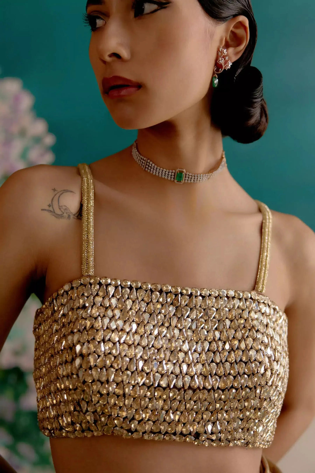 Oscar gold stitched saree blouse — Warra ready to wear saree blouse premium India - 3