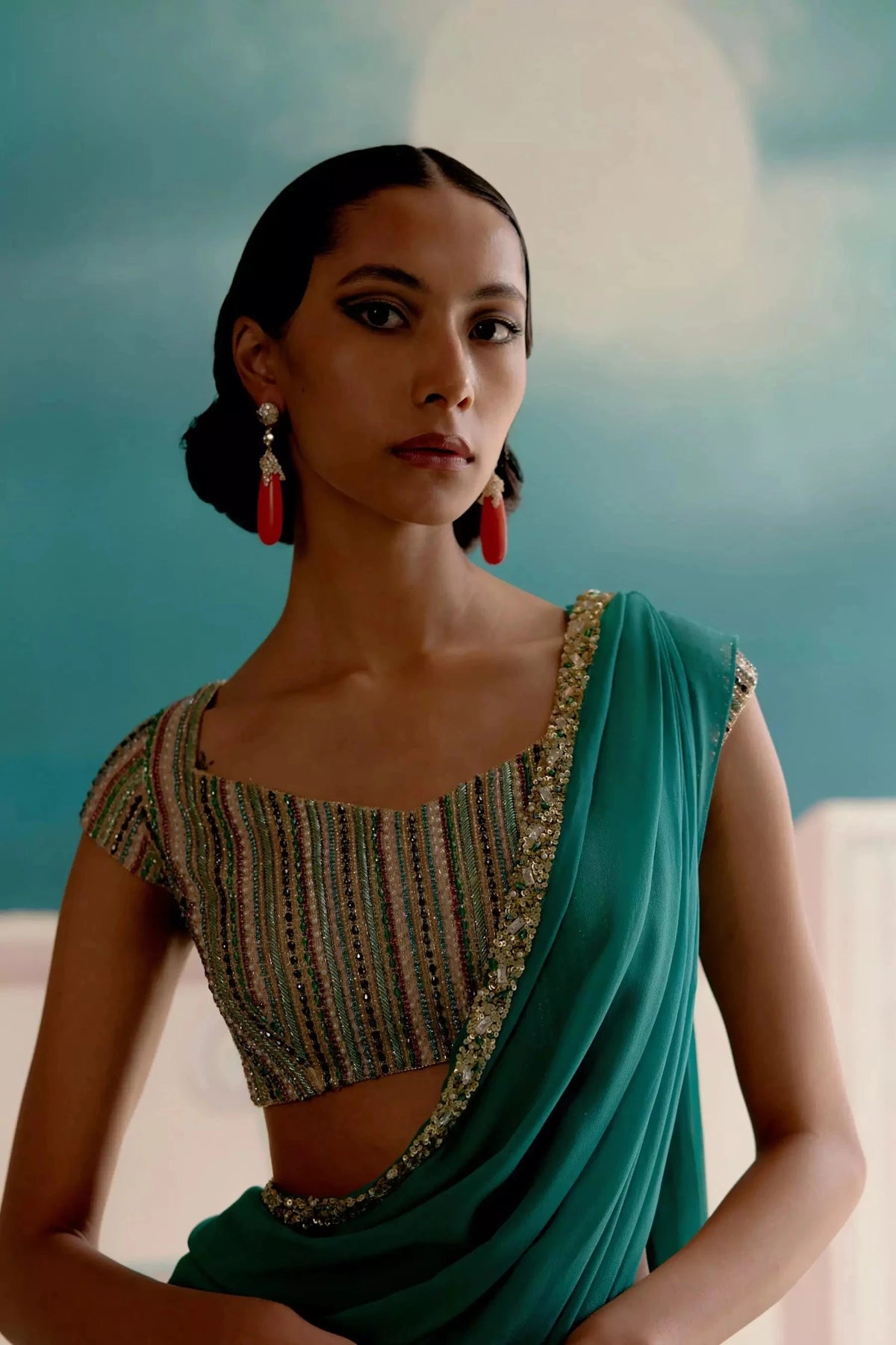 Multi-Colour Crystal Stitched Saree Blouse_3
