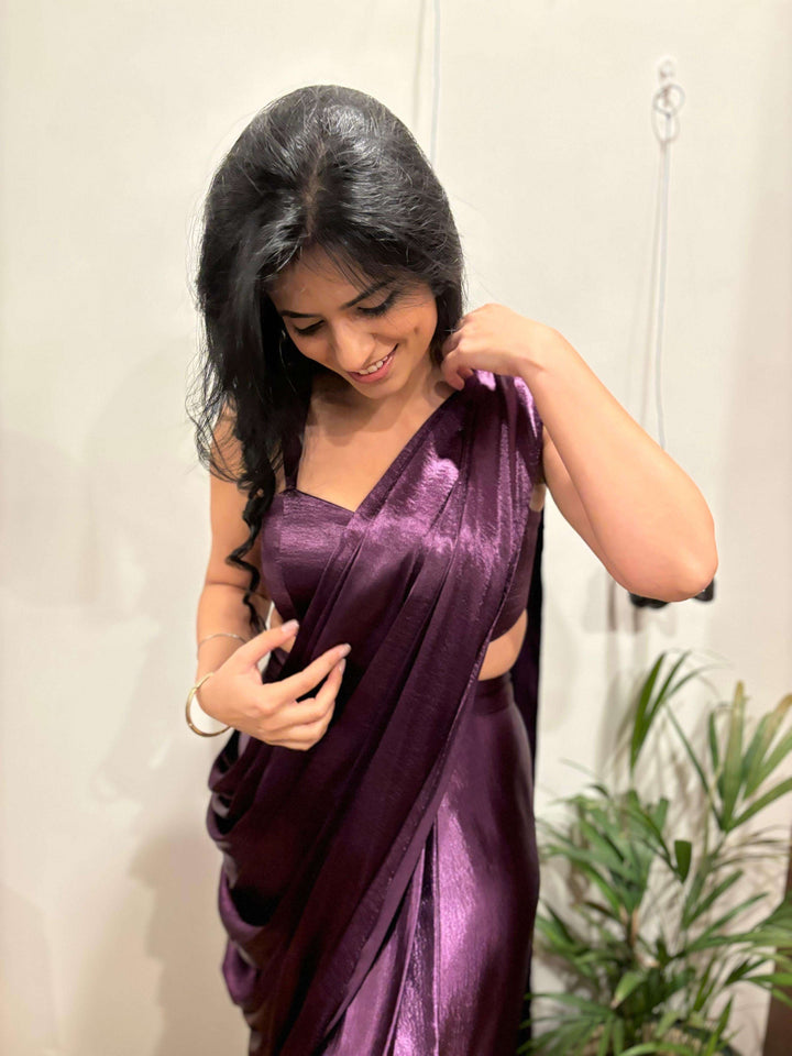 Royal purple drape ready to wear saree — Warra premium occasion saree for women India