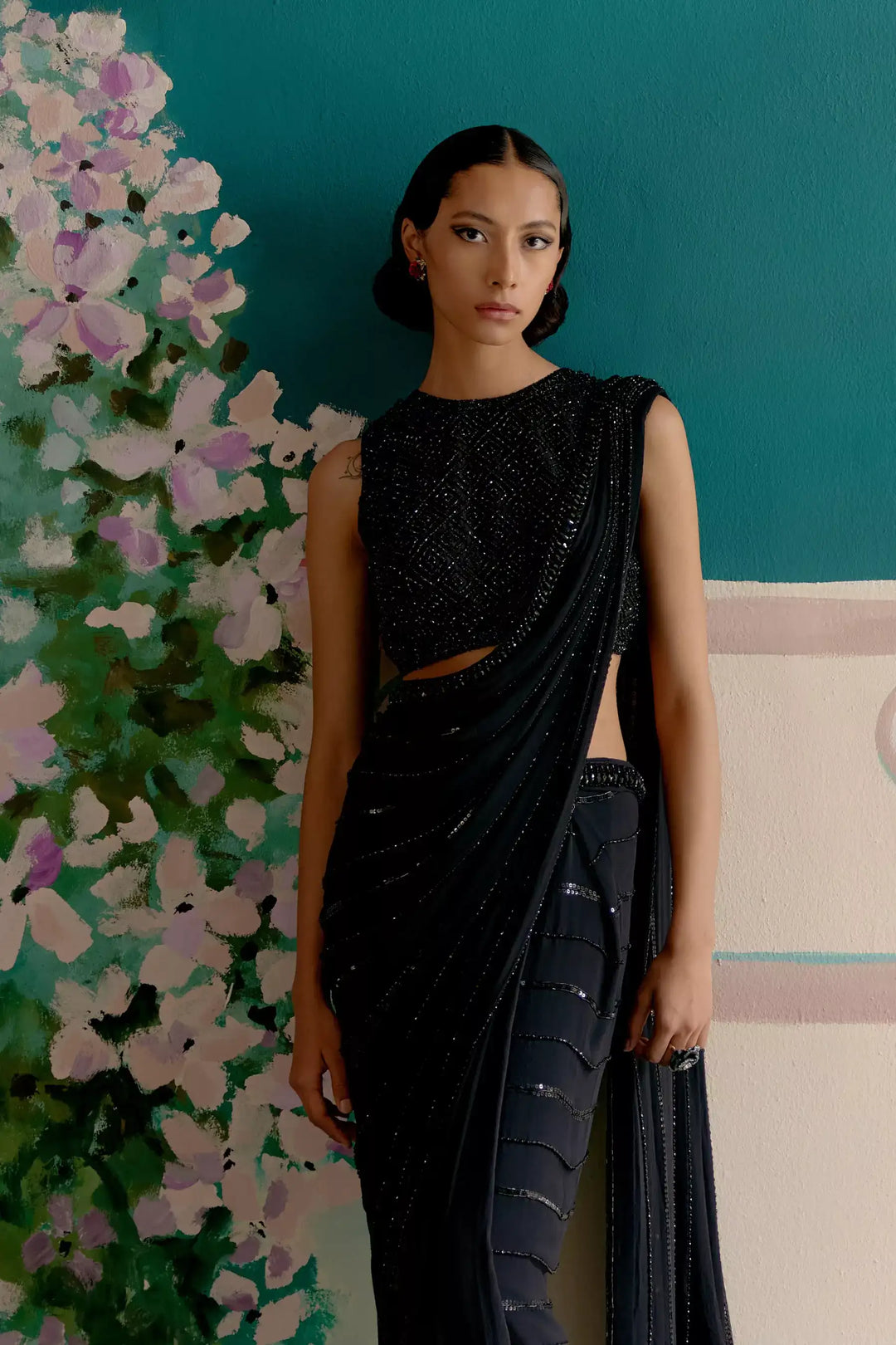 Starry night black ready to wear saree — Warra premium occasion saree for women India