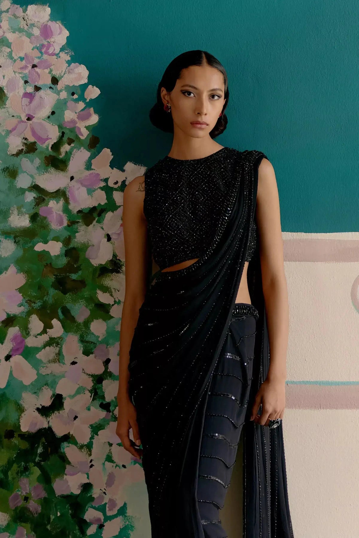 Starry night black ready to wear saree — Warra premium occasion saree for women India