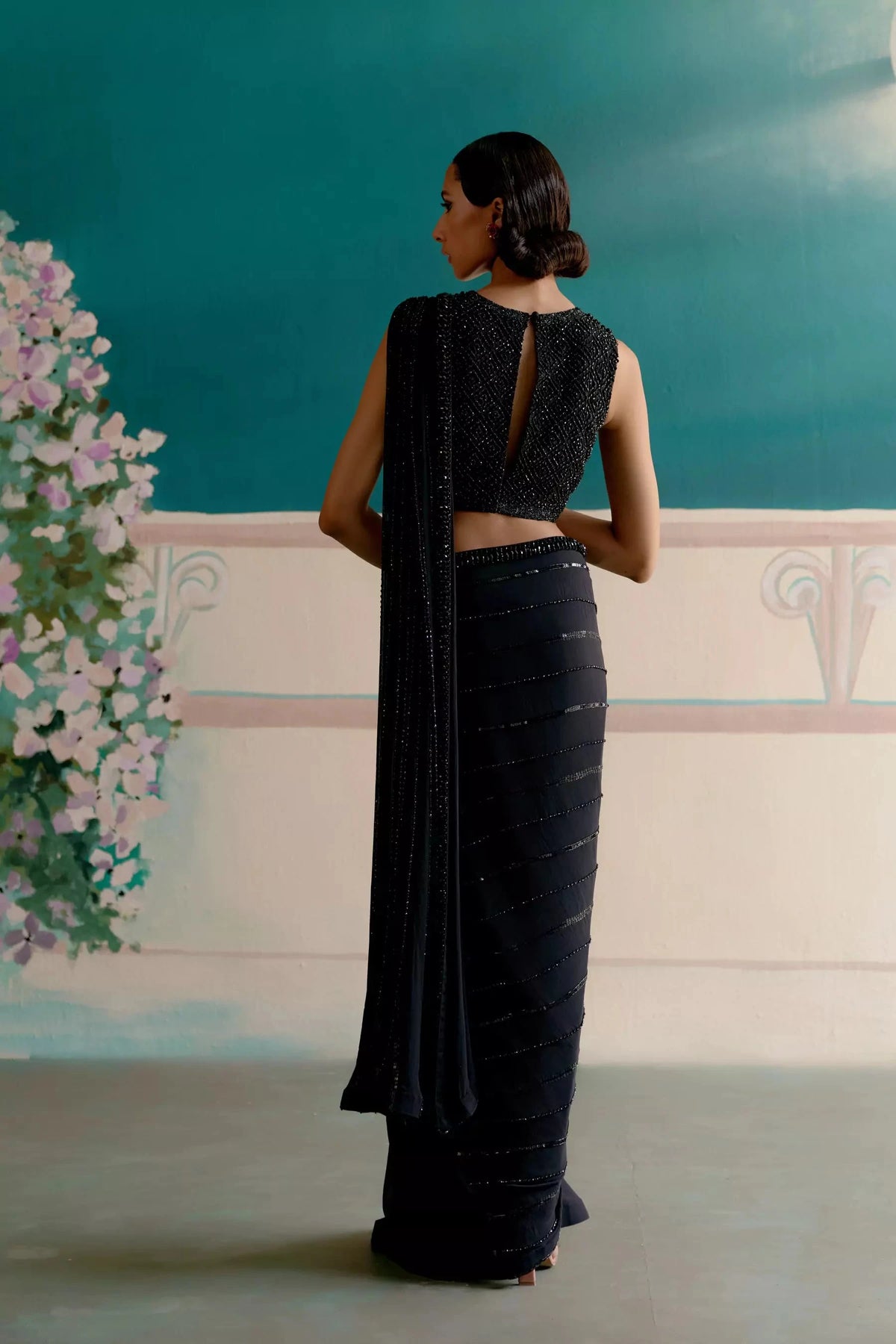 Starry night black ready to wear saree — Warra premium occasion saree for women India - 5