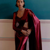 Crimson cascade draped saree ensemble — Warra ready to wear saree for wedding India