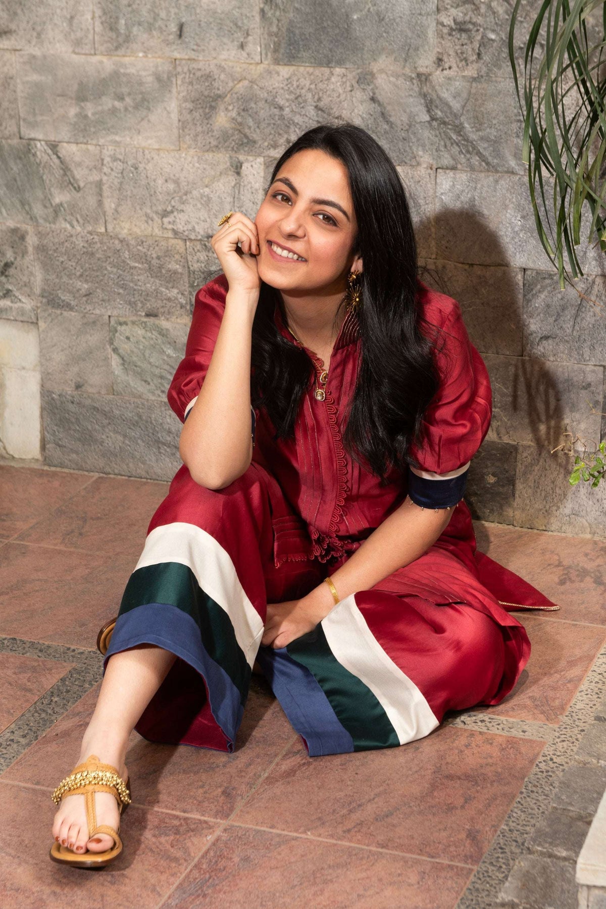 Crimson red Chanderi silk co-ord set for women — Warra Nayra ethnic occasion wear - 5