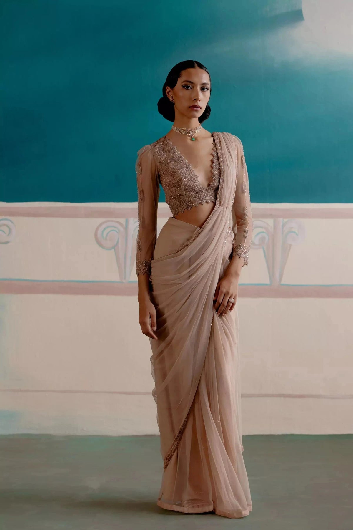 Champagne Chic Stitched Saree Blouse_4