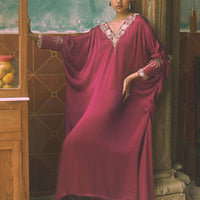 Satin Lionheart ivory women kaftan dress — Warra festive occasion wear India - 4