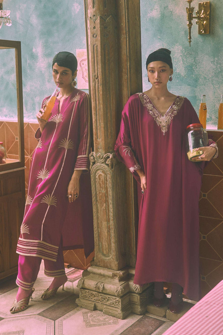 Satin Lionheart ivory women kaftan dress — Warra festive occasion wear India - 12