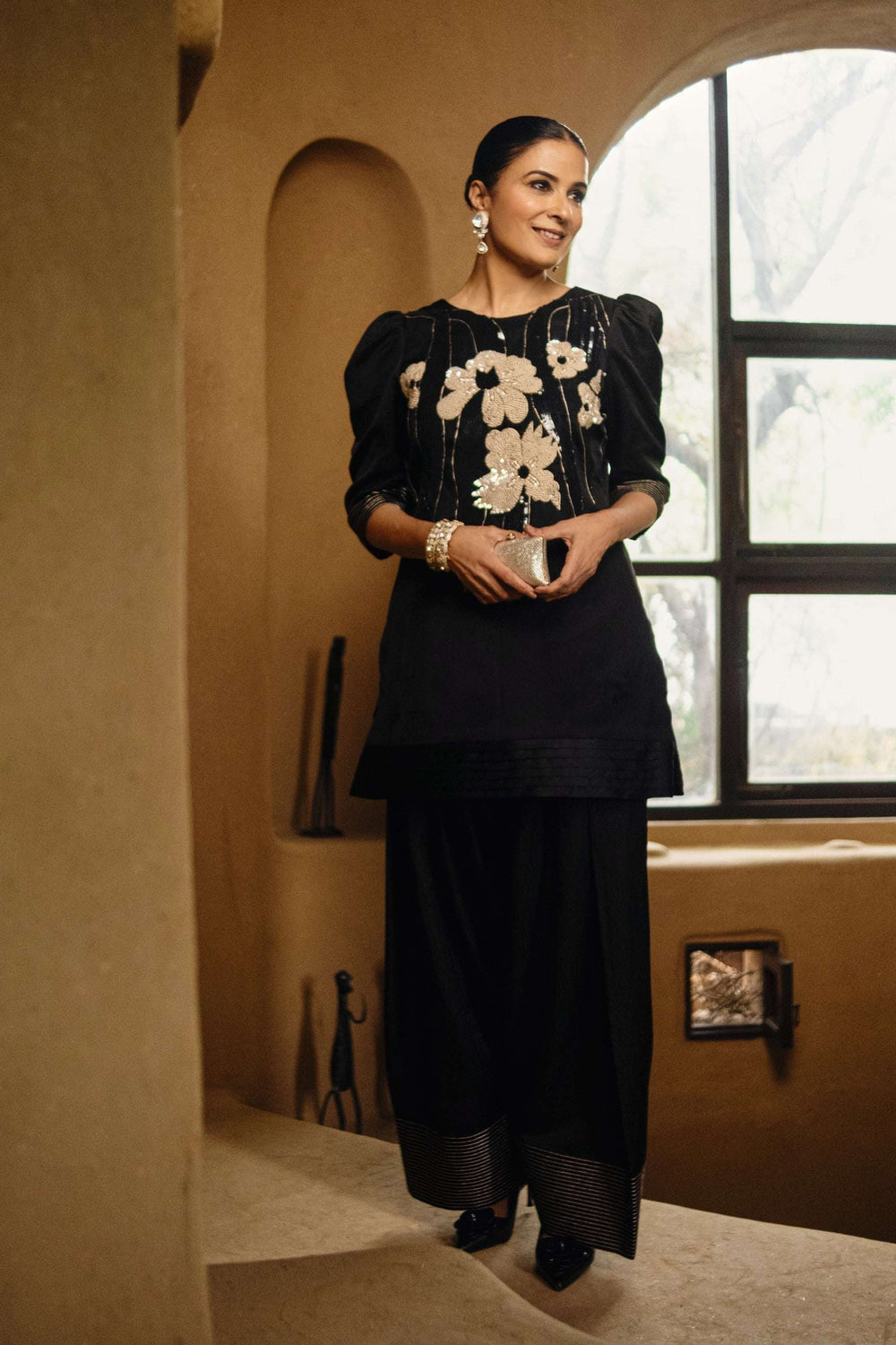 The Black Sequin Farshi Salwar — Warra ethnic coord set for women festive occasion wear - 1