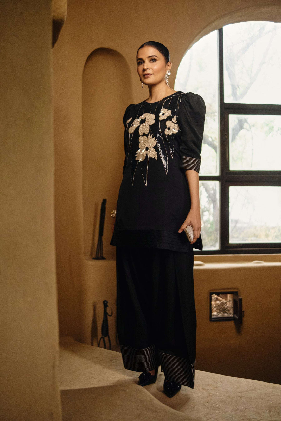 The Black Sequin Farshi Salwar — Warra ethnic coord set for women festive occasion wear