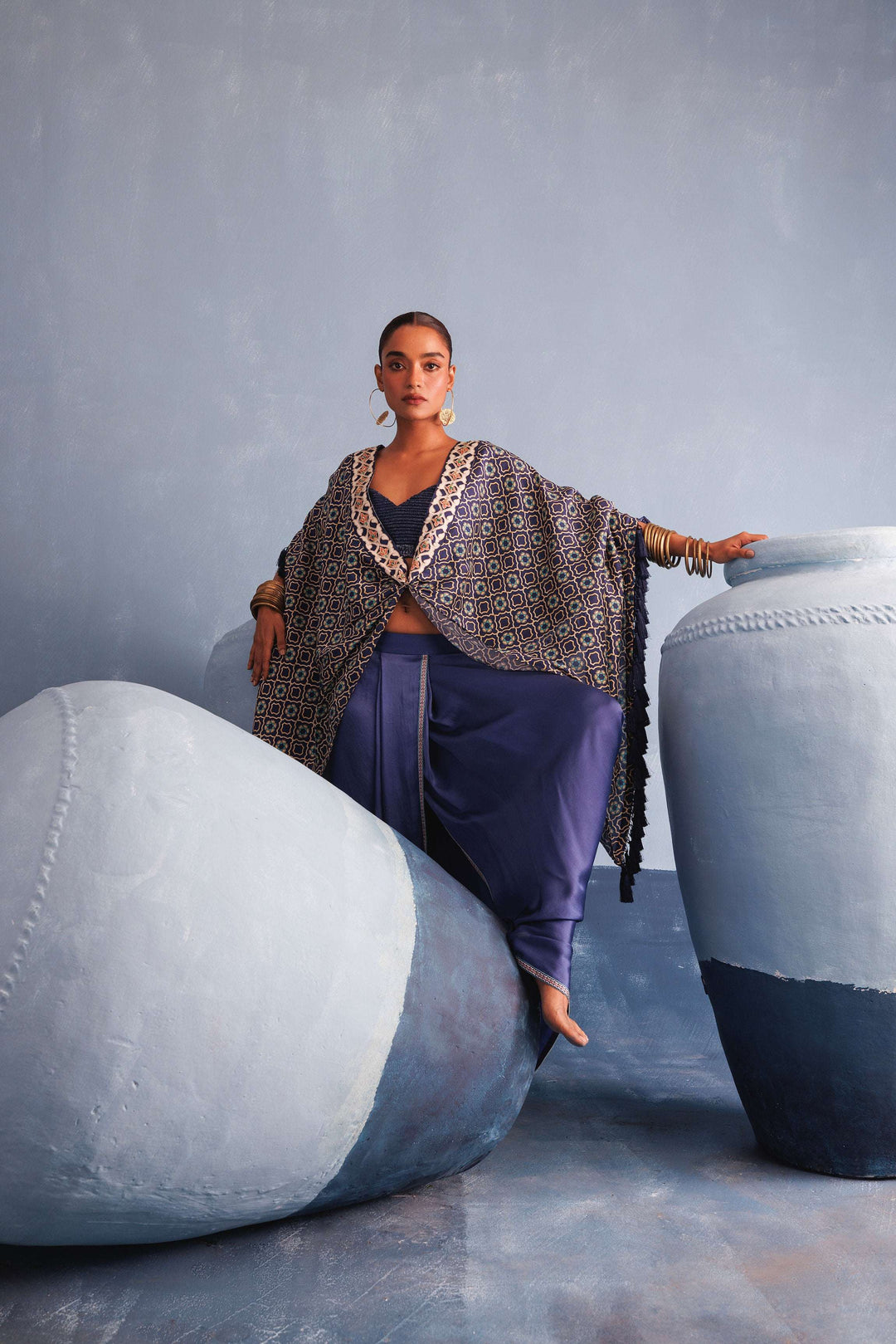 Sapphire Blue Dhoti Cape Set