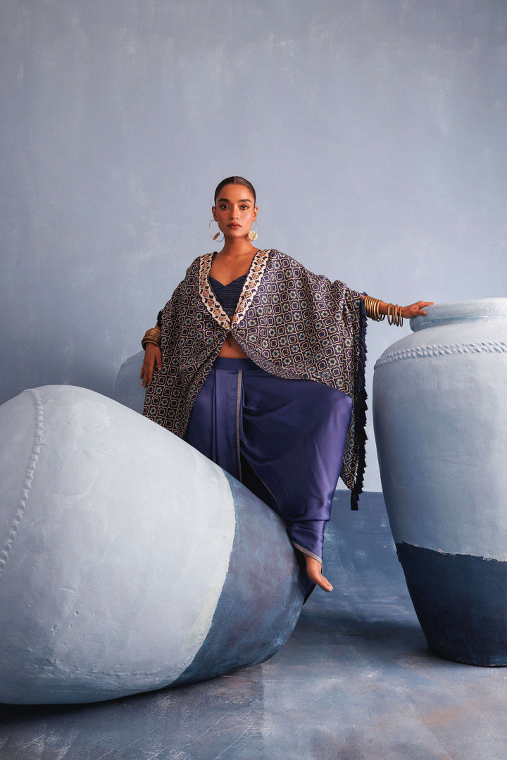 Sapphire Blue Dhoti Cape Set