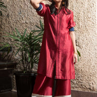 Crimson red Chanderi silk co-ord set for women — Warra Nayra ethnic occasion wear