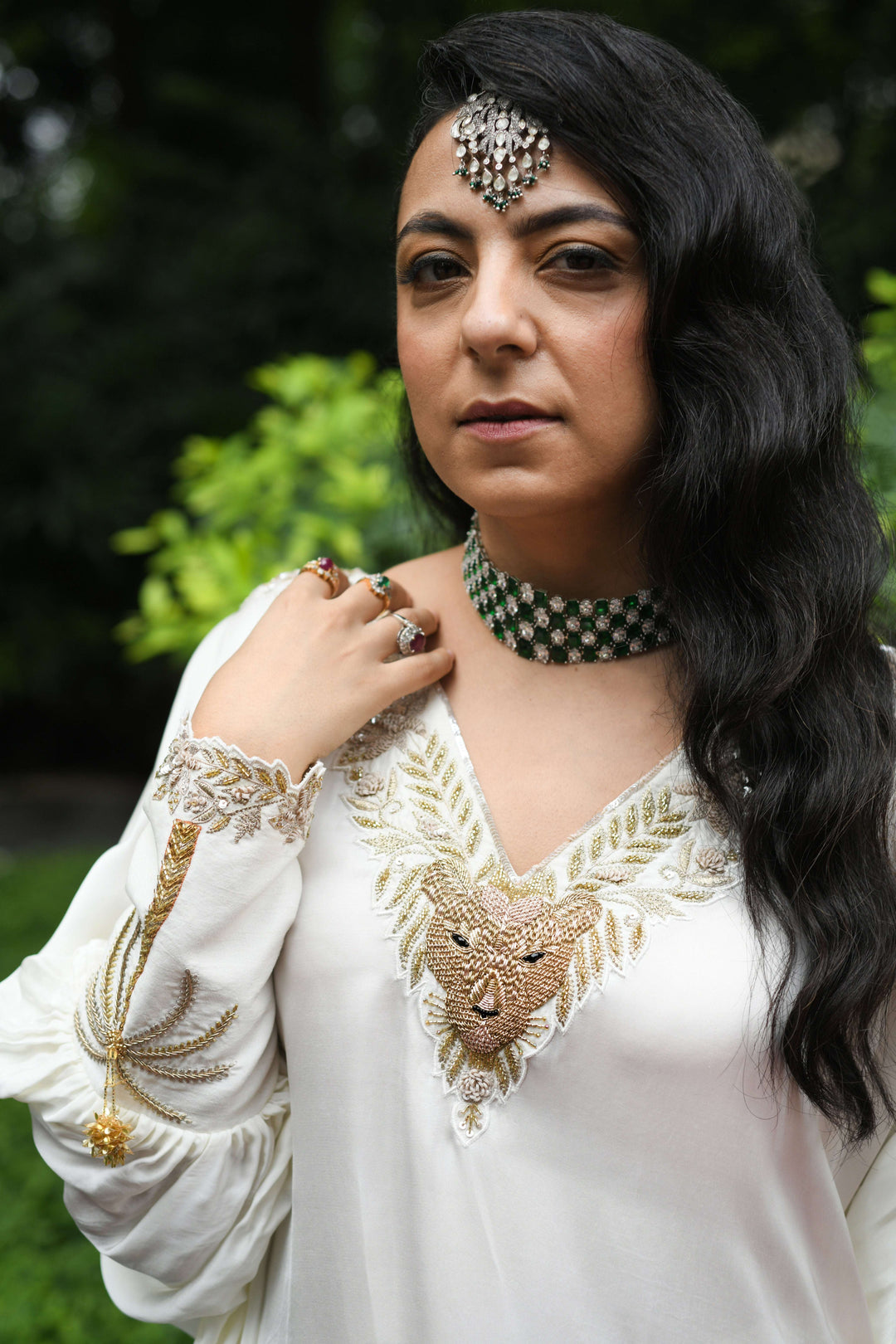 Satin Lionheart ivory women kaftan dress — Warra festive occasion wear India - 1