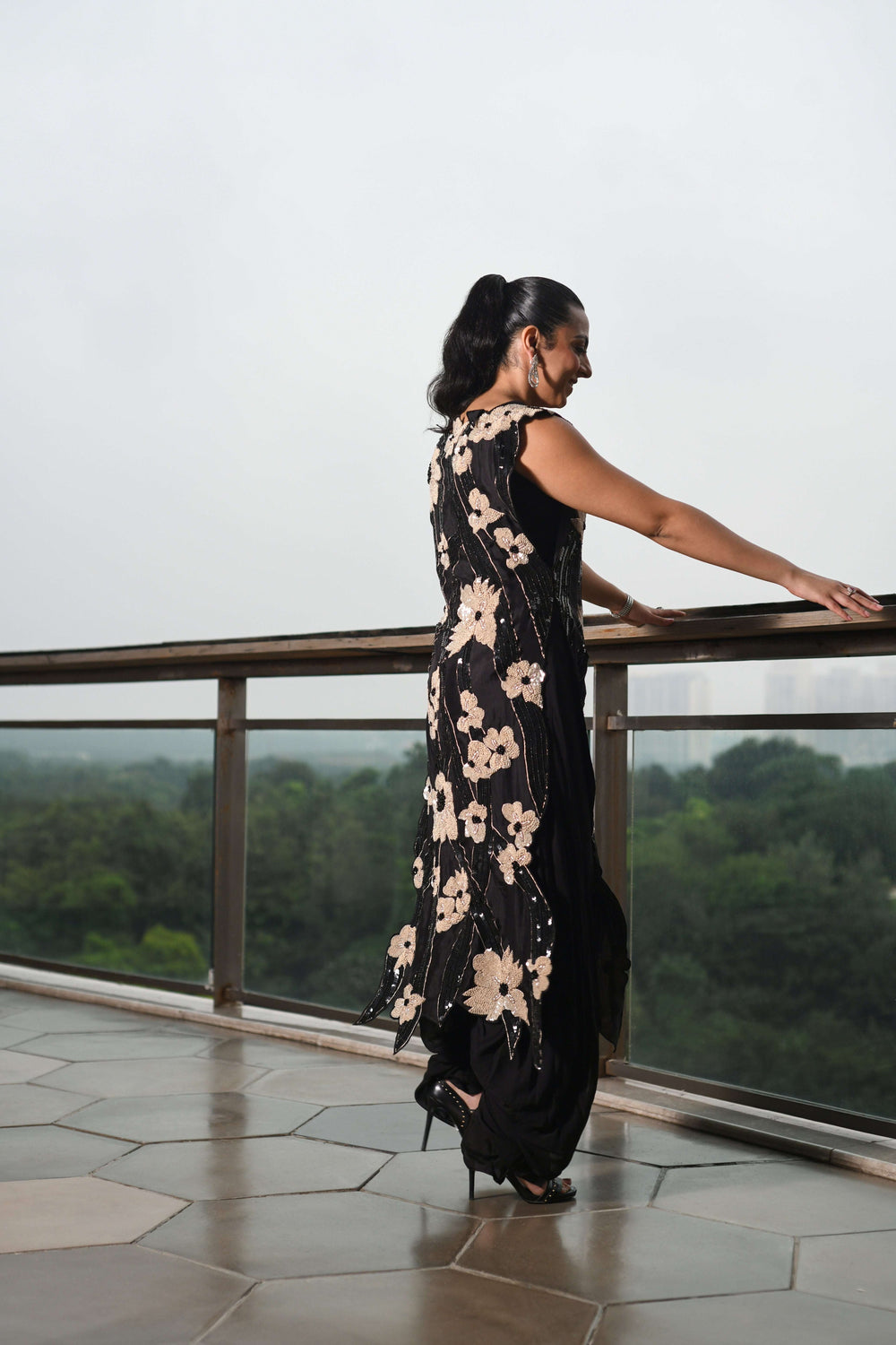 Black Organza Sequin Cape set