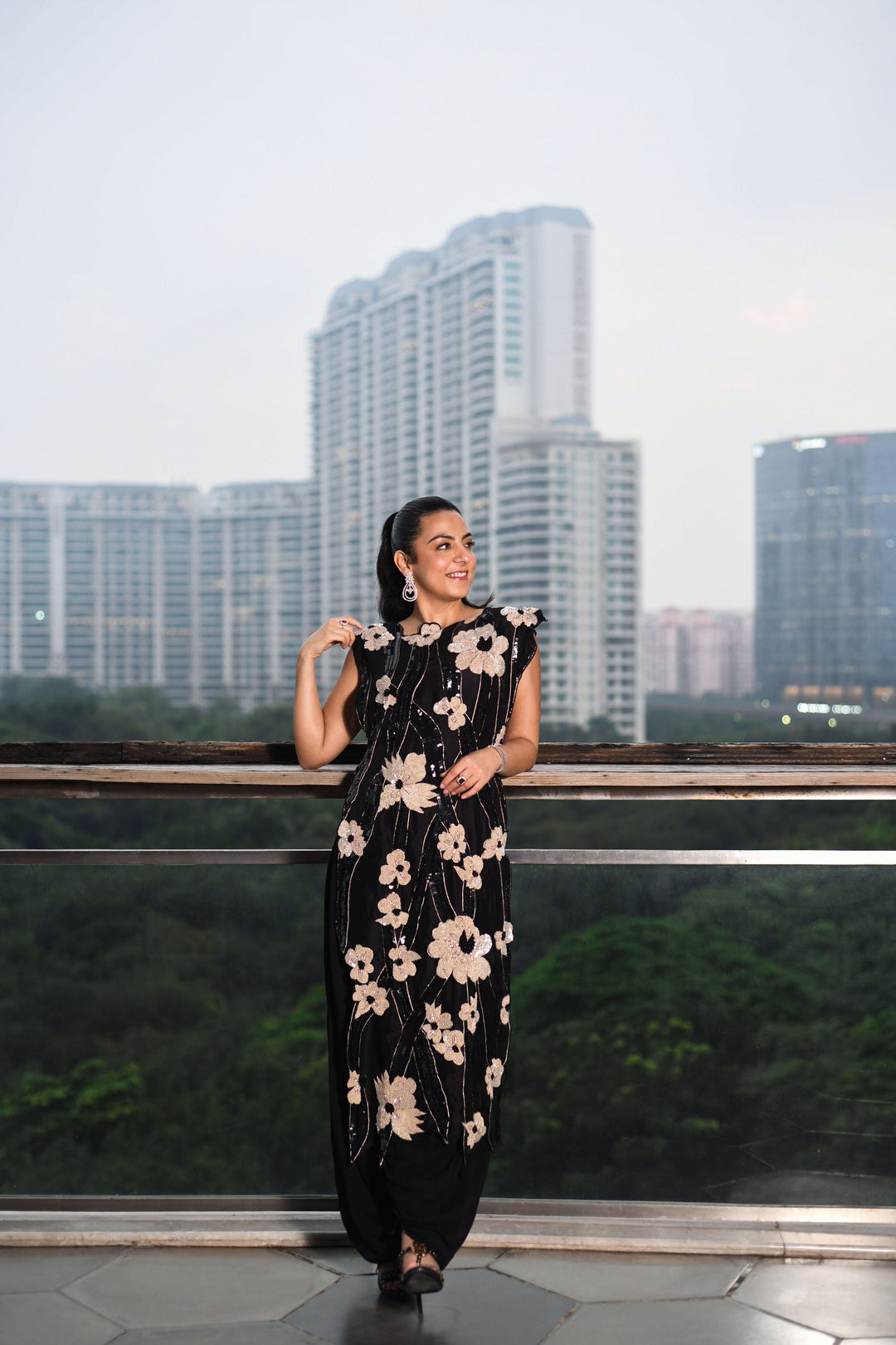Black Organza Sequin Cape set