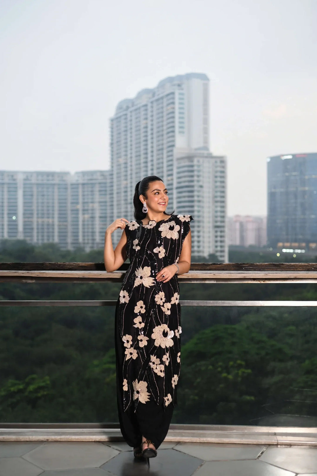 Black Organza Sequin Cape set_1