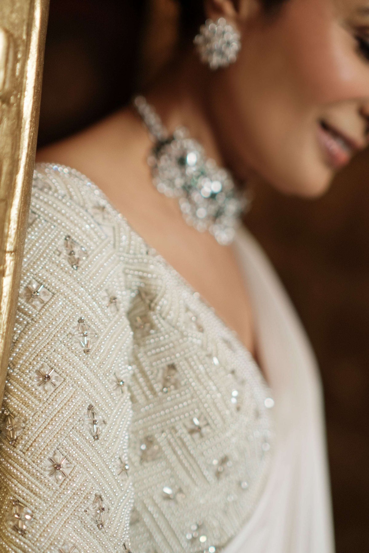 Pearl ivory fringe ready to wear saree with stitched blouse — Warra premium saree India - 3
