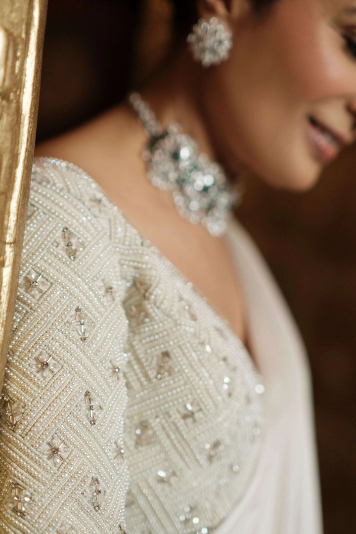 Ivory Pearl Stitched Saree Blouse_3