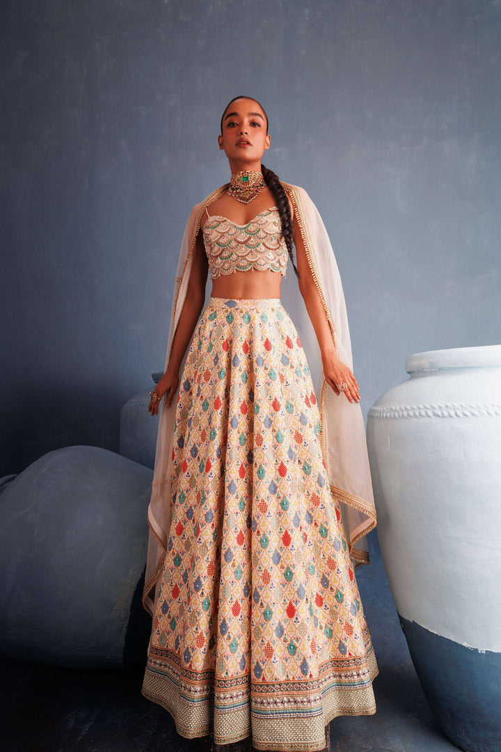 Signature Pearl Ivory Raw Silk Lehenga
