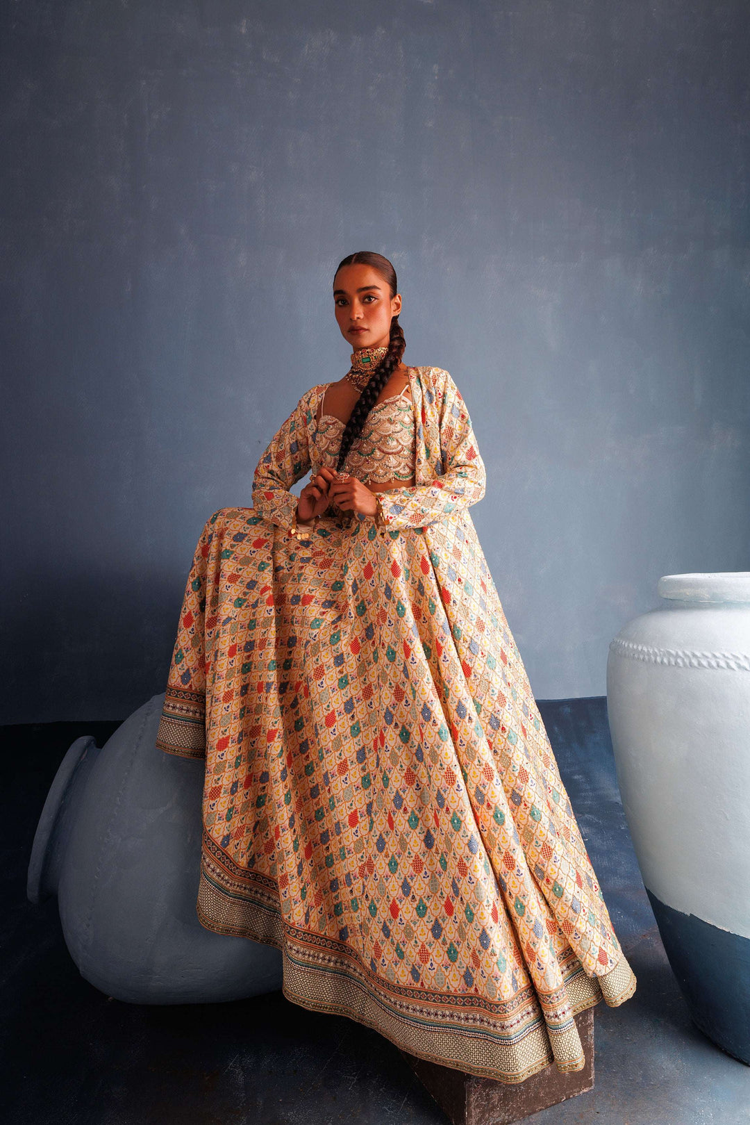 Signature Pearl Ivory Raw Silk Lehenga