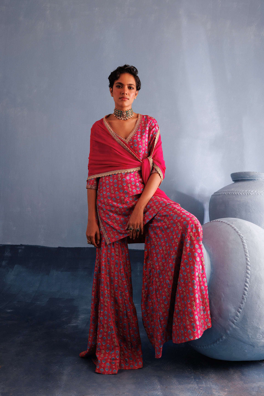 Pink Ruby Sharara Set