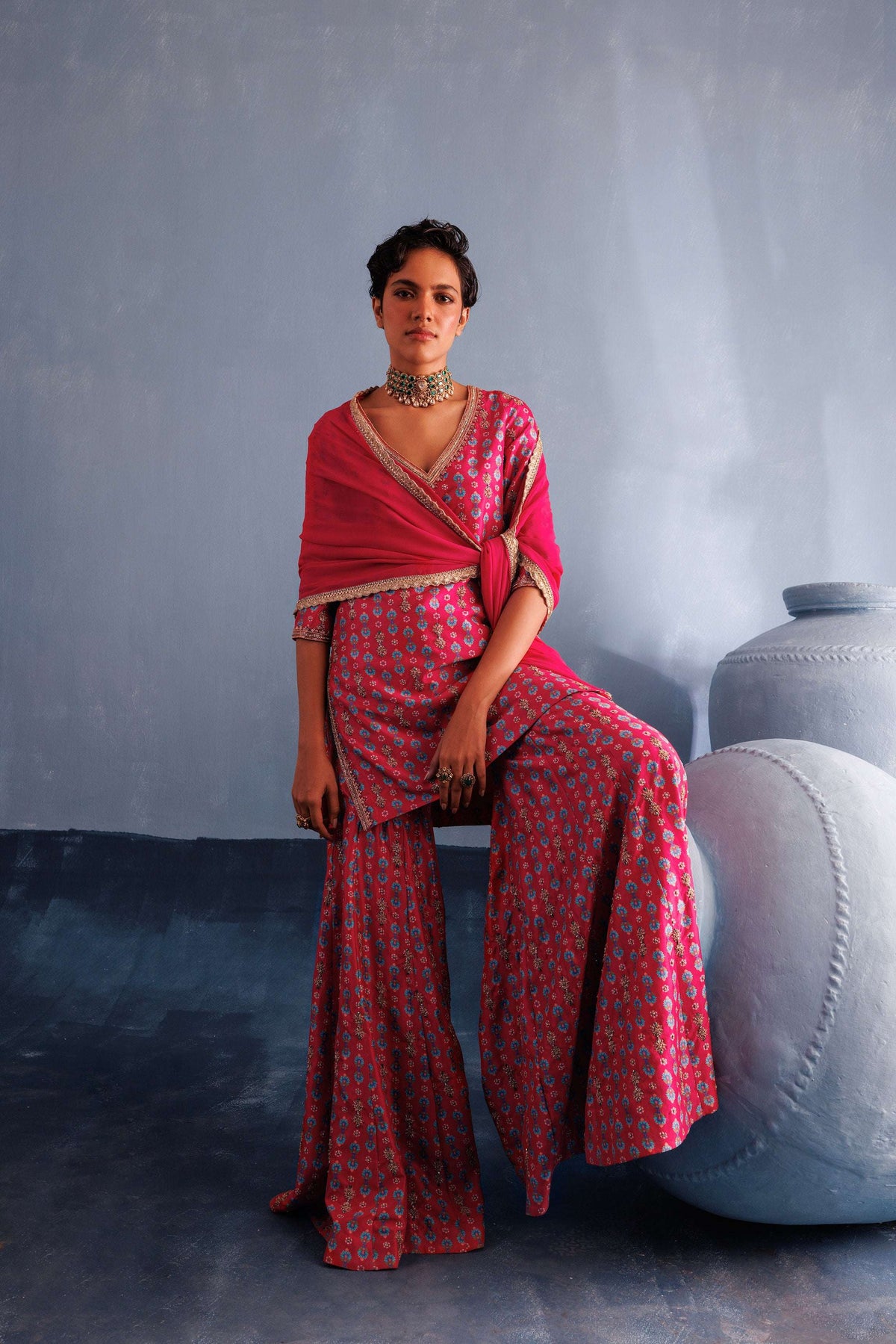 Pink Ruby Sharara Set