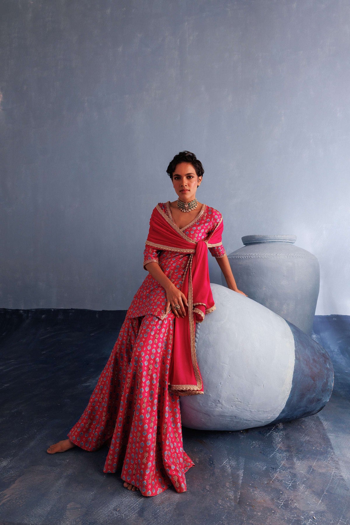 Pink Ruby Sharara Set