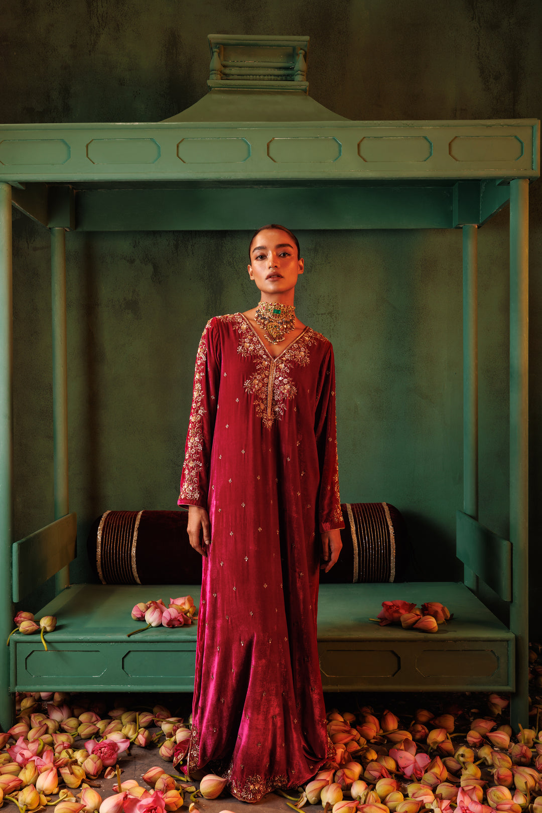 Pink velvet kaftan kurta set - wedding wear for guests- warra